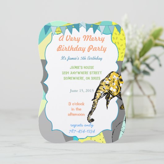 Circus Elephant Birthday Party Invitation Bunting Kaart (Staand voorkant)