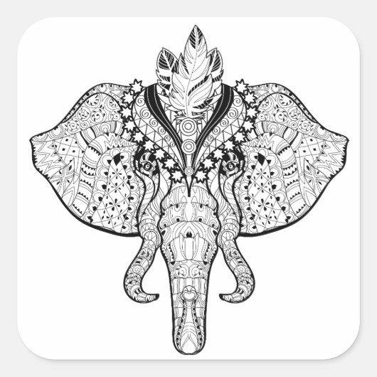 Circus Elephant Doodle Vierkante Sticker (Voorkant)