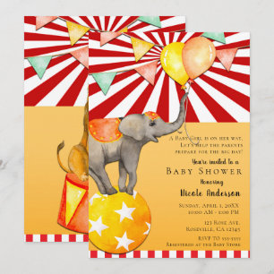 Circus Elephant on Ball Carnival Baby shower Party Kaart