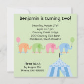 Circus Elephants Gepersonaliseerd Birthday-uitnodi Kaart (Achterkant)