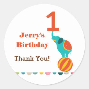 Circus First Birthday Favor Sticker