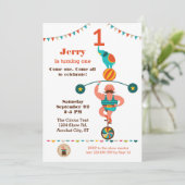 Circus First Birthday Invitation Kaart (Staand voorkant)