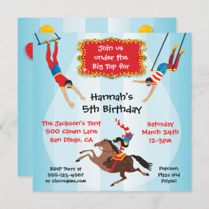 Circus Flying Trapeze Birthday Party Invitation Kaart