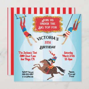 Circus Flying Trapeze Birthday Party Invitation Kaart