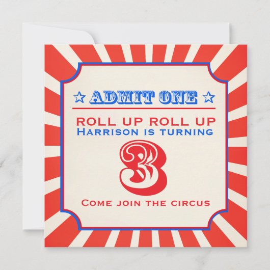 Circus fun fair 3e anniversaire invitation (Devant)