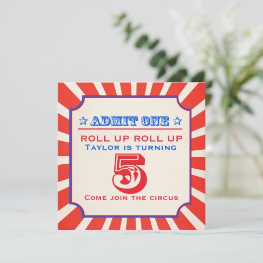Circus fun fair 5e anniversaire invitation (Debout devant)