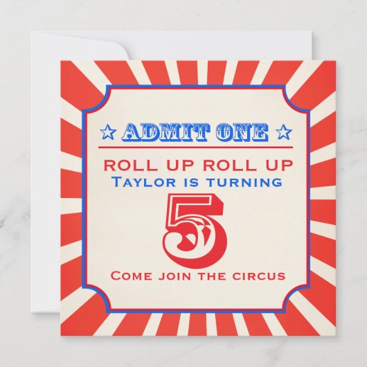 Circus fun fair 5e anniversaire invitation (Devant)