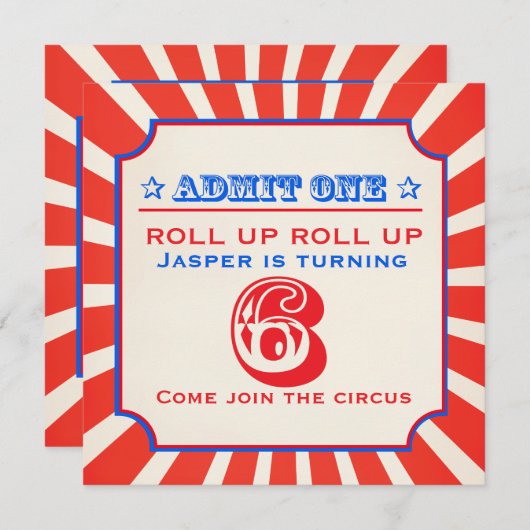 Circus fun fair 6e anniversaire invitation (Devant / Derrière)