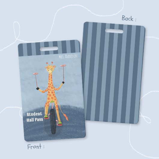 Circus Giraffe Blue Student Hall Pass Badge