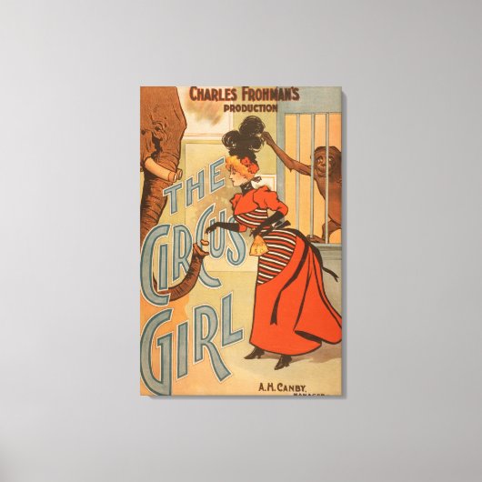 Circus Girl - Voeding Elephant and Monkey Canvas Afdruk (Voorkant)