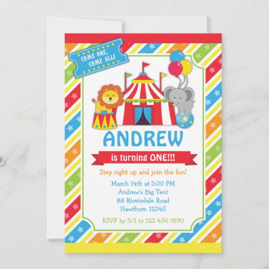 Circus Invitation / Carnival Invitation Kaart (Voorkant)