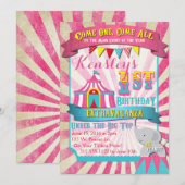 Circus Invitation Pink en Turquoise Kaart (Voorkant / Achterkant)