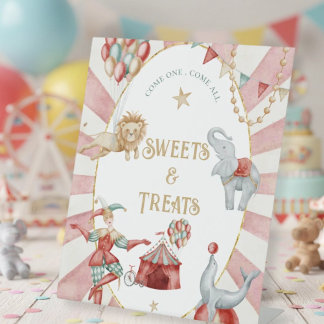 Circus Kermis Baby Shower Snoepjes en Traktaties Reclamebord Met Voetstuk