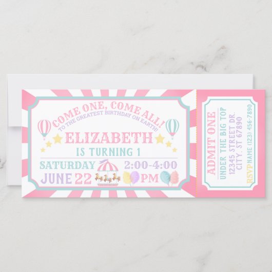 Circus Kermis Ticket Verjaardagsuitnodiging (Voorkant)