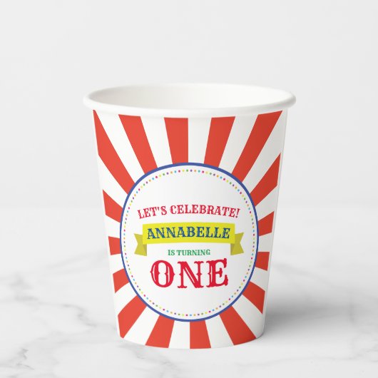 Circus Leuk Kleurrijk 1e Verjaardagsfeest Kinder Papieren Bekers (Achterkant)