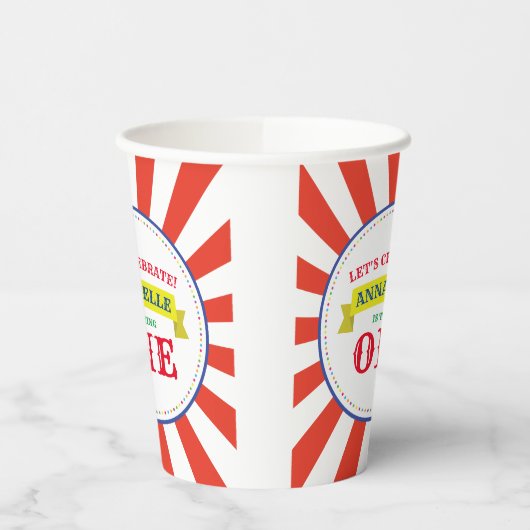 Circus Leuk Kleurrijk 1e Verjaardagsfeest Kinder Papieren Bekers (Links)