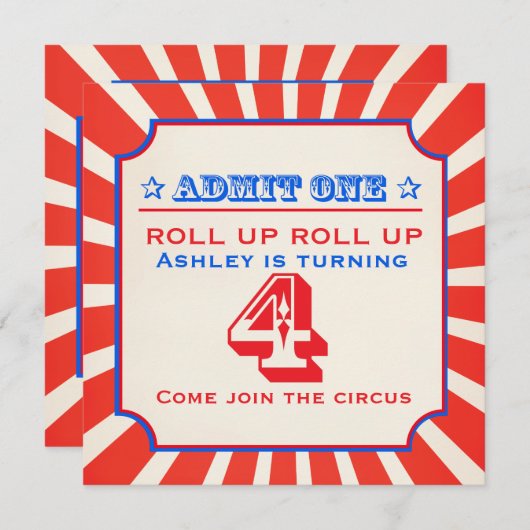 Circus leuke beurs 4e verjaardag uitnodiging (Voorkant / Achterkant)