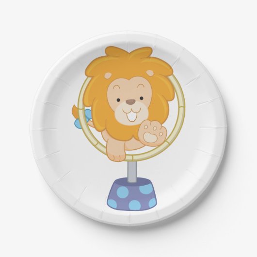 Circus Lion springt door een hoop Papieren Bordje (Voorkant)