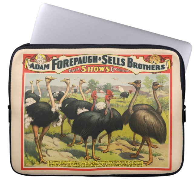  circus met struisvogels en grote vogels. laptop sleeve (Voorkant)