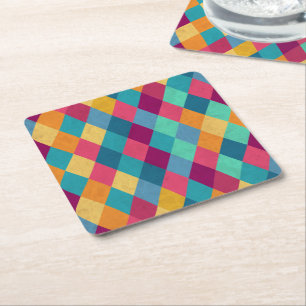 Circus Multicolor Rhombuses Vierkante Kartonnen Onderzetter