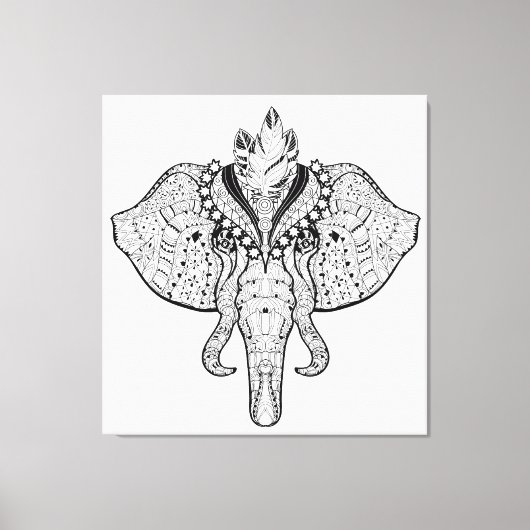 Circus Olifant Doodle 6 Canvas Afdruk (Voorkant)