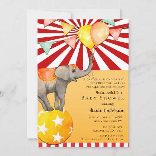 Circus olifant op bal Carnaval Baby shower Party Kaart (Voorkant)