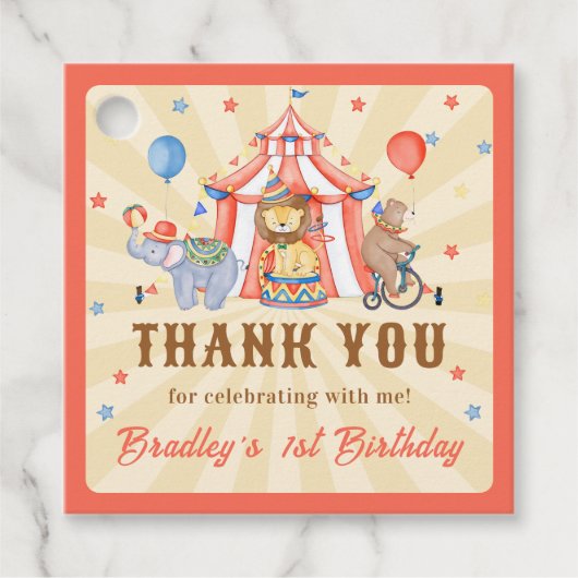 Circus Party Dieren Carnaval Verjaardag Dank u Bedankjes Labels (Voorkant)