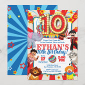 Circus Party Invitation for 10th Birthday Kaart (Voorkant / Achterkant)