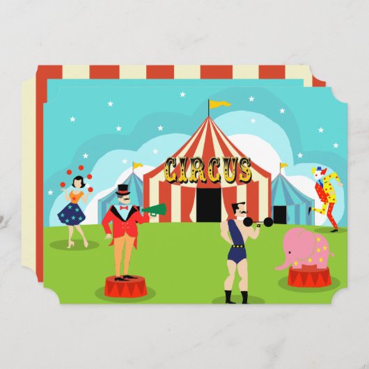   Circus Party Uitnodiging (Voorkant / Achterkant)