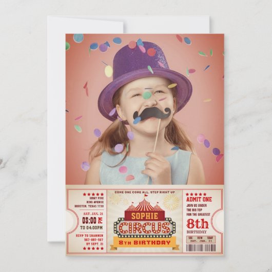 Circus Pass Photo Anniversaire Invitation (Devant)