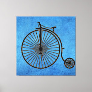Circus Penny Farthing-fiets op blauwe perkament Canvas Afdruk