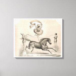 Circus performer springen over een groot lint canvas afdruk
