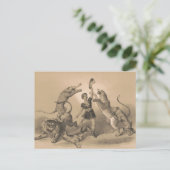 Circus performer staande tussen gemene dieren briefkaart (Staand voorkant)
