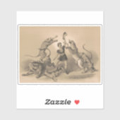 Circus performer staande tussen gemene dieren sticker (Vel)