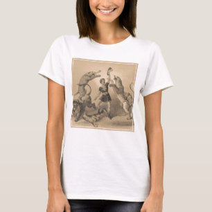 Circus performer staande tussen gemene dieren t-shirt
