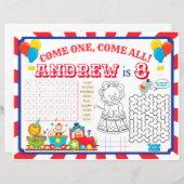 Circus placemats, carnaval activiteitsblad (Voorkant / Achterkant)