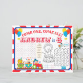 Circus placemats, carnaval activiteitsblad (Staand voorkant)