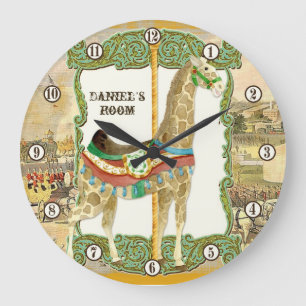 Circus Poster, Giraffe Baby Room Clock Grote Klok