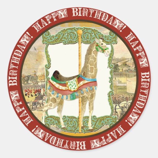Circus Poster, Giraffe Baby shower Ronde Sticker (Voorkant)