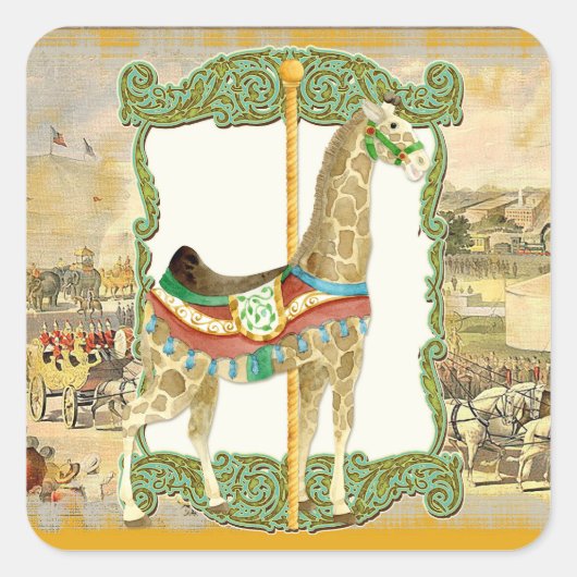 Circus Poster, Giraffe Baby shower Vierkante Sticker (Voorkant)