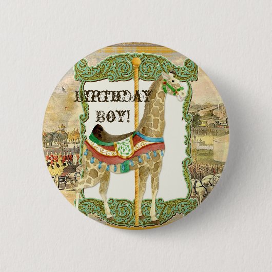  Circus Poster, Giraffe Boy Verjaardagsfeest Ronde Button 5,7 Cm (Voorkant)