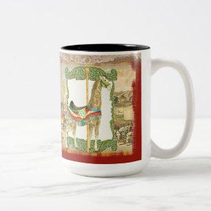 Circus Poster, Giraffe Carrousel Carnaval Tweekleurige Koffiemok