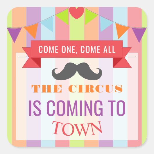  Circus Poster Kindergeboortedag Vierkante Sticker (Voorkant)