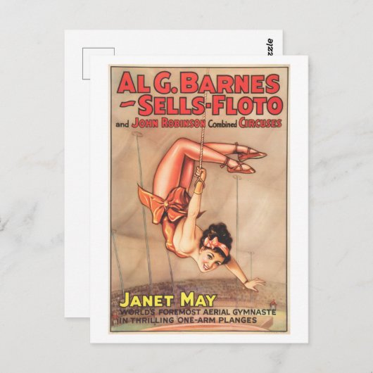 Circus Poster: Luchtgymnaste Janet May Briefkaart (Voorkant / Achterkant)