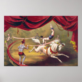 Circus poster met acrobaat die op paard presteert