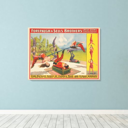 Circus Poster met acrobatische acts, circa 1899. Canvas Afdruk (Insitu (Houten vloer))