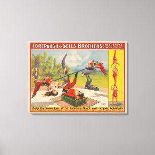 Circus Poster met acrobatische acts, circa 1899. Canvas Afdruk