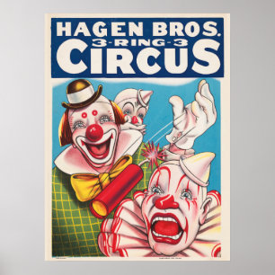 Circus Poster met clown gezichten en vuur cracker