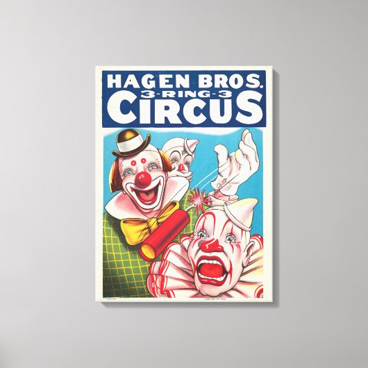 Circus Poster met clown gezichten en vuur cracker Canvas Afdruk (Voorkant)