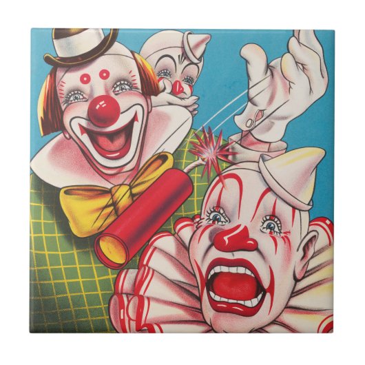 Circus Poster met clown gezichten en vuur cracker Tegeltje (Voorkant)